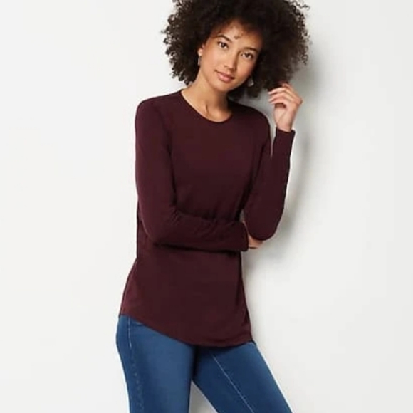 Pure Jill Long Sleeve Stretch Women's Medium Heathered Oatmeal Long Sleeve Shirt - Picture 3 of 16